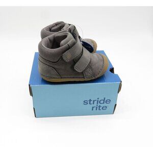 Stride Rite SM Martin Grey Leather Baby Shoes 3M Hook & Loop Closure NEW